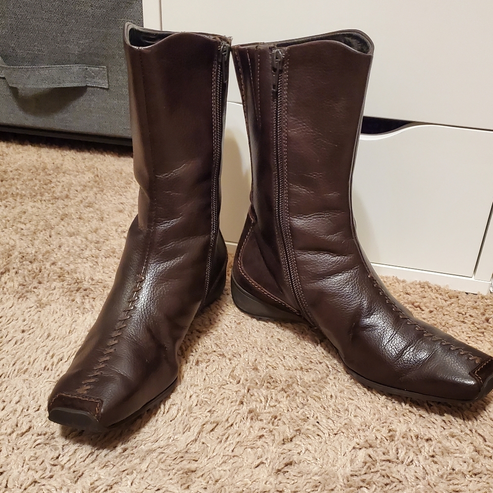 Paul Green Brown Leather Zip-up Boots